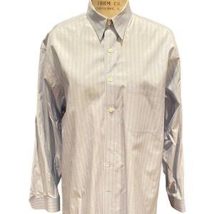 Valentino Dress Shirt Blue Men’s 16.5 Cotton Striped Collared Long Sleeve